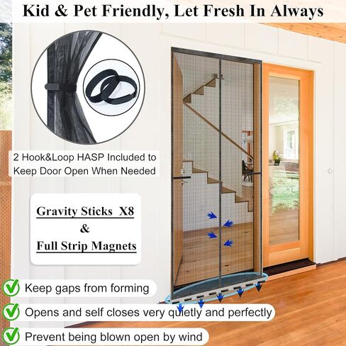 Mpmedo Magnetic Screen Door Upgraded-Model Full Strip Magnets,Fiberglass Heavy Duty Mesh Screen Doors Magnets,Retractable Door Screen Magnetic Closure for Single Front Patio Fit Doors to 32x80 in Saudi Arabia