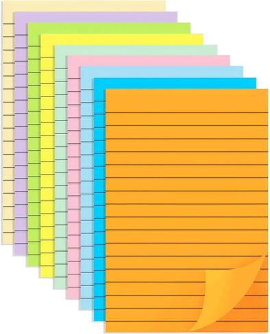 (9 Pack) BOKUGE Lined Sticky Notes 4x6 in, Strong Adhesive Self Stick Note Pads, Sticky Notes with Lines, 9 Colorful Options, Perfect for Office, Classroom, Task Reminders, Smooth Writing in Saudi Arabia