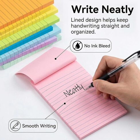 (9 Pack) BOKUGE Lined Sticky Notes 4x6 in, Strong Adhesive Self Stick Note Pads, Sticky Notes with Lines, 9 Colorful Options, Perfect for Office, Classroom, Task Reminders, Smooth Writing in Saudi Arabia