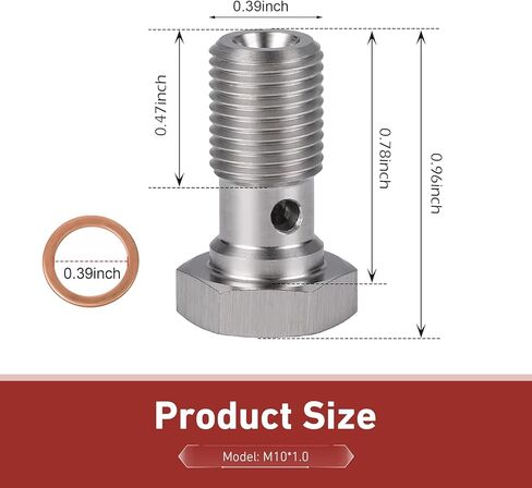 M10x1.0 متري واحد بانجو بولت، 20 مم تركيب خط الفرامل من الفولاذ المقاوم للصدأ، محول خط زيت توربو معدّل للسيارة مع غسالات نحاسية قطع غيار السيارات (فضي) in Kuwait