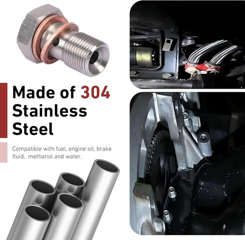 M10x1.0 متري واحد بانجو بولت، 20 مم تركيب خط الفرامل من الفولاذ المقاوم للصدأ، محول خط زيت توربو معدّل للسيارة مع غسالات نحاسية قطع غيار السيارات (فضي) in Kuwait