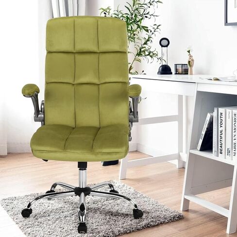 Executive Office Chair,Velvet Office Chairs Green Chair with Lumbar Support,Home Office Desk Chairs with Wheels and Flip up Arms,90 to 120 Degree Rocking Managerial Chair in Saudi Arabia