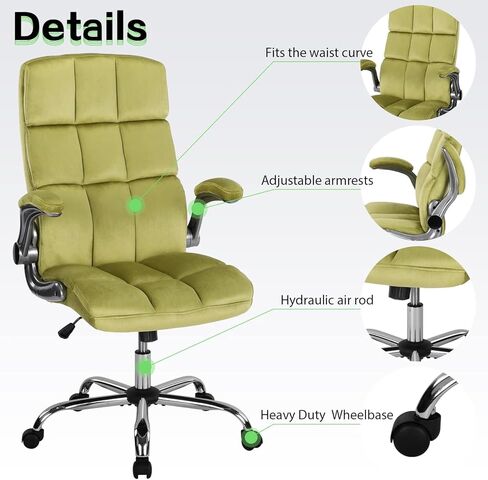 Executive Office Chair,Velvet Office Chairs Green Chair with Lumbar Support,Home Office Desk Chairs with Wheels and Flip up Arms,90 to 120 Degree Rocking Managerial Chair in Saudi Arabia