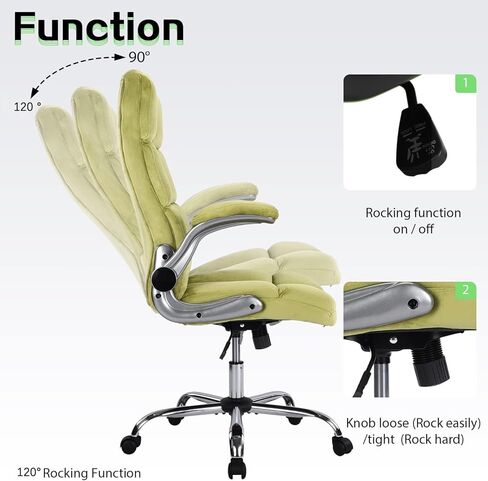 Executive Office Chair,Velvet Office Chairs Green Chair with Lumbar Support,Home Office Desk Chairs with Wheels and Flip up Arms,90 to 120 Degree Rocking Managerial Chair in Saudi Arabia