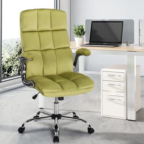 Executive Office Chair,Velvet Office Chairs Green Chair with Lumbar Support,Home Office Desk Chairs with Wheels and Flip up Arms,90 to 120 Degree Rocking Managerial Chair in Saudi Arabia