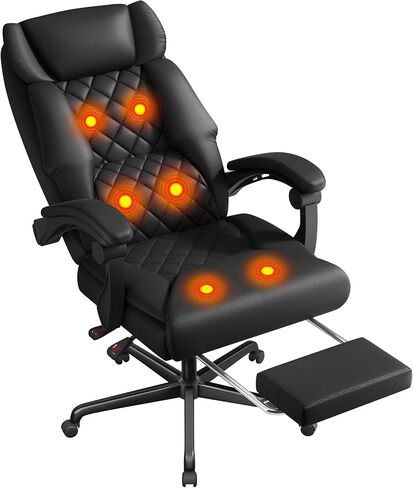 Shahoo Massage Office Chair with Heat & 6 Vibration Points, 400LBS Big and Tall Office Chair with Foot Rest, High Back Ergonomic Reclining Executive Desk Chair for Home Office Desk, PU Leather, Black in Saudi Arabia