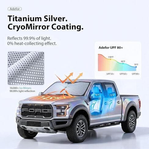 مظلة شمسية للزجاج الأمامي Ford F150/250/350/450 [10 أضلاع مضادة للترهل، 100% كتلة للأشعة فوق البنفسجية للكابينة الكاملة] مظلة شمسية قابلة للطي مع حقيبة تخزين سريعة، لسيارة Ford F150/250/350/450 (2015-2025) in Kuwait