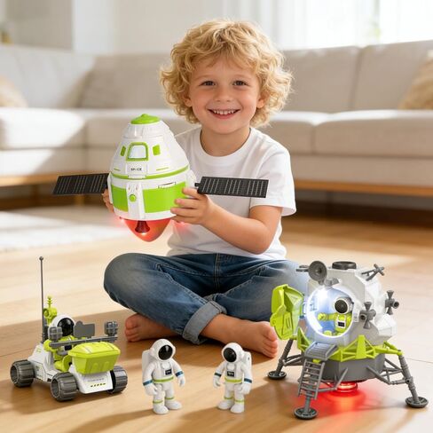 AuntyFey Space Rocket Ship Toys for Kids, Space Toys Shuttle for Kids 3-5-7 with 3 Astronaut Figures, Spaceship with Glowing & Sound Effect, Educational Stem Gift for Boy Girl in Saudi Arabia