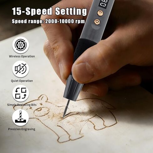 Cordless Engraving Pen Etching Tool Engraver Etcher Kit | 15-Speed | Stencil & Diamond Tips | Rotary Bits | for Metal Glass Wood Plastic in Saudi Arabia