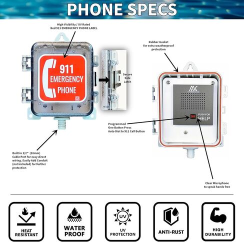 Outdoor Weatherproof Emergency Speaker Phone Call Box, Phone Line Direct Power Two-Way Handsfree Professional SOS 911 for Public Pools Universal Compatible Waterproof Calling System in Saudi Arabia