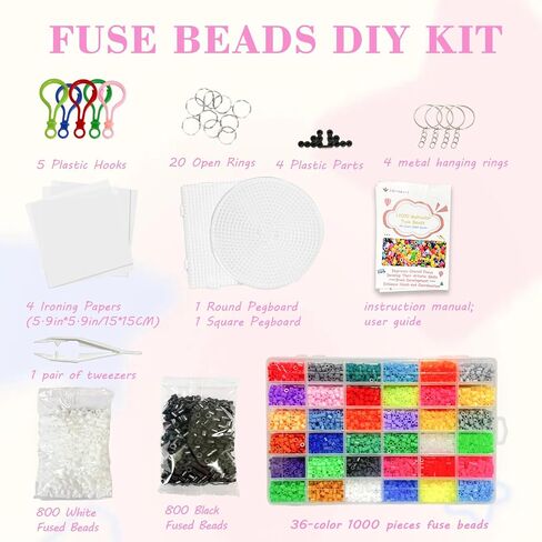 مجموعة خرز مصهر 36 لونًا 5 مم - مجموعة 11800 قطعة من الخرز الحديدي الذائب للأطفال والبنات والبالغين، لعبة فنية ذاتية الصنع مع لوحات تعليق وملاقط وورق كي، هدية عيد ميلاد in Kuwait