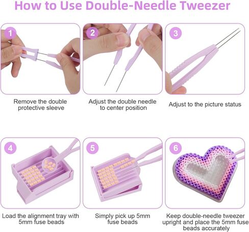 Bead Kit for Perler with 5mm Beads Storage Box, Double-Needle Tweezer & Aligner Tray for Effortless Crafting in Saudi Arabia