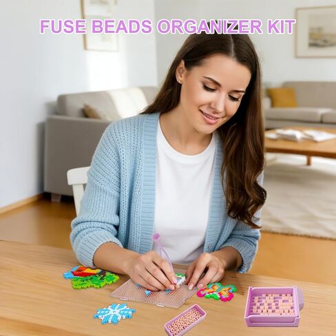 Bead Kit for Perler with 5mm Beads Storage Box, Double-Needle Tweezer & Aligner Tray for Effortless Crafting in Saudi Arabia