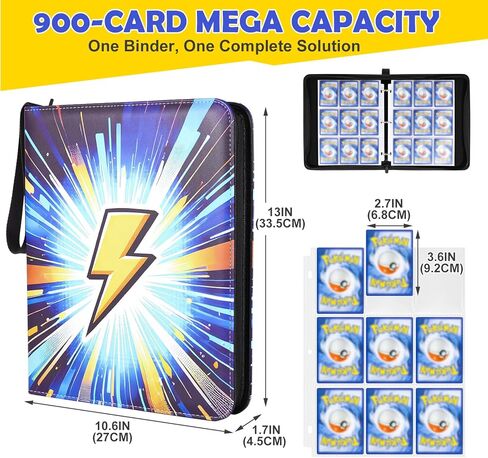 9 Pocket Top-Loading Trading Card Binder, 900 Pockets Card Book Holder with 50 Removable Sleeves, Double-Sided 3-Ring Zip,Waterproof PU Cover with Full Zipper,Card Albums Gifts for Serious Collectors in Saudi Arabia