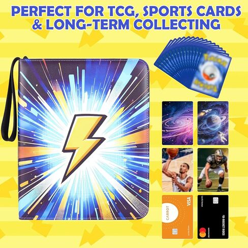 9 Pocket Top-Loading Trading Card Binder, 900 Pockets Card Book Holder with 50 Removable Sleeves, Double-Sided 3-Ring Zip,Waterproof PU Cover with Full Zipper,Card Albums Gifts for Serious Collectors in Saudi Arabia