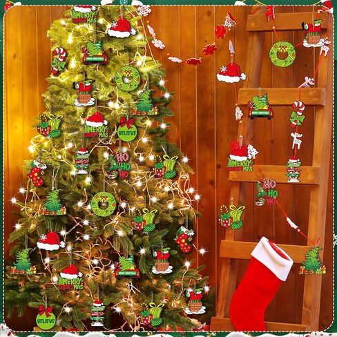 36 Pcs Christmas Wooden Ornaments Lime Green Red Christmas Tree Ornaments Decorative Holiday Wood Cutouts Slices Tag Label Hanging Christmas Decor for Xmas Tree Home Party(Classic Style) in Saudi Arabia