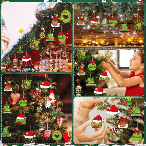 36 Pcs Christmas Wooden Ornaments Lime Green Red Christmas Tree Ornaments Decorative Holiday Wood Cutouts Slices Tag Label Hanging Christmas Decor for Xmas Tree Home Party(Classic Style) in Saudi Arabia