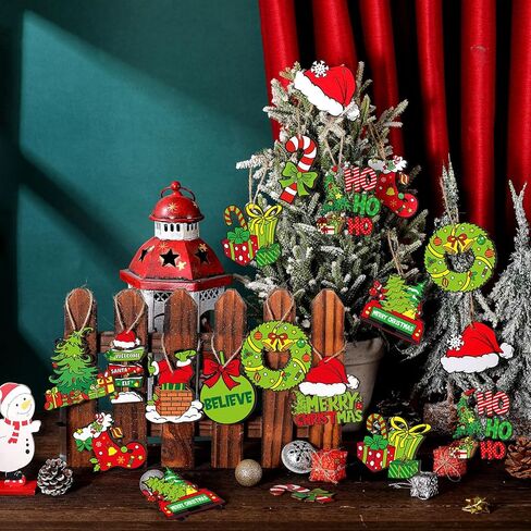 36 Pcs Christmas Wooden Ornaments Lime Green Red Christmas Tree Ornaments Decorative Holiday Wood Cutouts Slices Tag Label Hanging Christmas Decor for Xmas Tree Home Party(Classic Style) in Saudi Arabia