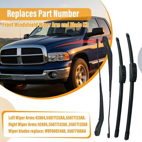 Front Windshield Wiper Arm and Blade Kit 42884 42885 Compatible With Dodge Ram 1500 2500 3500 2002 2003 2004 55077133AA 55077133AB 55077132AA 55077132AB（4PCS） in Saudi Arabia