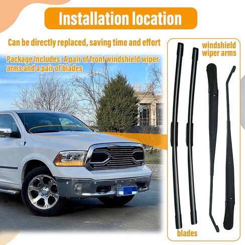 Front Windshield Wiper Arm and Blade Kit 42884 42885 Compatible With Dodge Ram 1500 2500 3500 2002 2003 2004 55077133AA 55077133AB 55077132AA 55077132AB（4PCS） in Saudi Arabia
