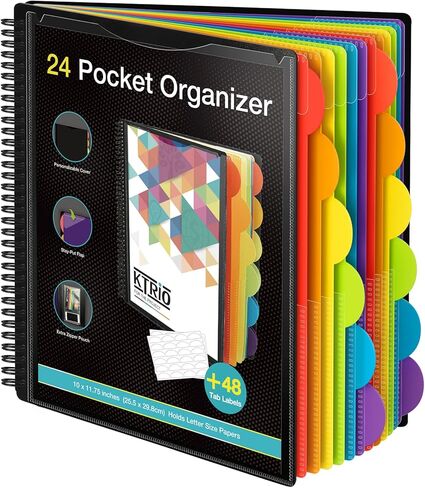 KTRIO 24 Pocket Poly Project Organizer, Spiral Binder Organizer Multi Pocket Folder with Dividers, Back Cover Utility Pouch, Letter Size School Supplies in Saudi Arabia
