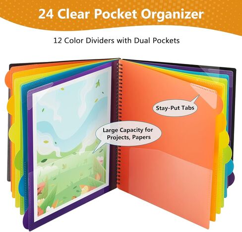 KTRIO 24 Pocket Poly Project Organizer, Spiral Binder Organizer Multi Pocket Folder with Dividers, Back Cover Utility Pouch, Letter Size School Supplies in Saudi Arabia