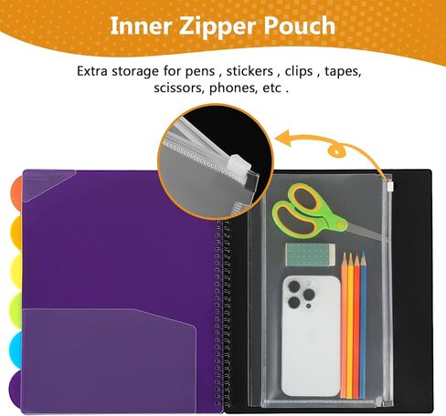 KTRIO 24 Pocket Poly Project Organizer, Spiral Binder Organizer Multi Pocket Folder with Dividers, Back Cover Utility Pouch, Letter Size School Supplies in Saudi Arabia