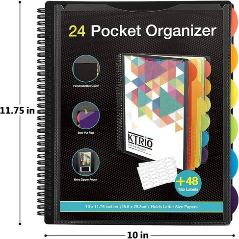 KTRIO 24 Pocket Poly Project Organizer, Spiral Binder Organizer Multi Pocket Folder with Dividers, Back Cover Utility Pouch, Letter Size School Supplies in Saudi Arabia