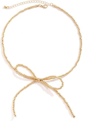 Vintage Bow Tie Necklace for Women Teen Girls Boho Elegant 18k Gold Silver Butterfly Pearl Beaded Choker Necklace Trendy Cute Tassel Choker Jewelry in Saudi Arabia