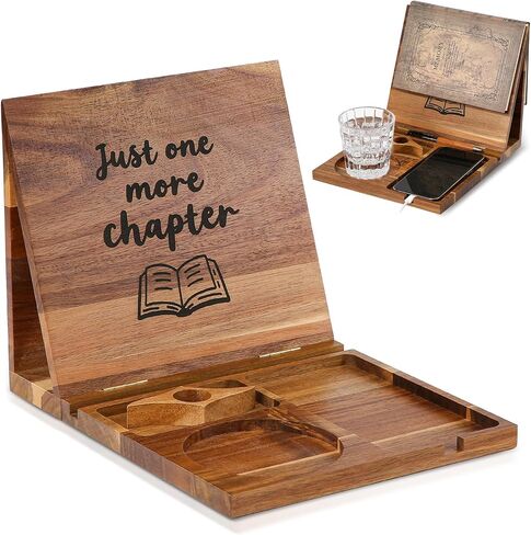 Book Holder Stand for Reading Rest, Wooden Foldable Book Rest with Book Page Holder, Cup, iPad & Phone Stand, Book Nook Reading Valet Desktop Triangle Bookstand Bookshelf for Readers Bookworms Gifts in Saudi Arabia