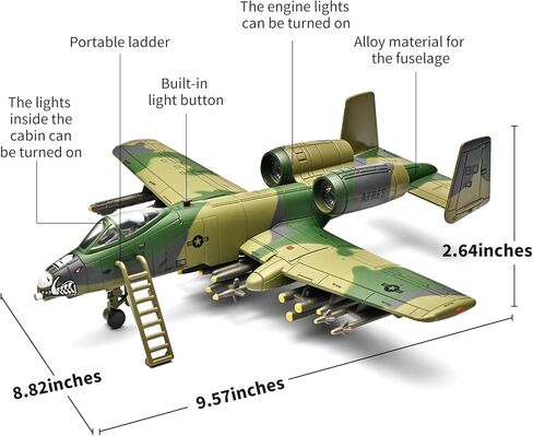 RZAPE 1:72 A-10 Warthog Attack Aircraft Alloy Model with Light & Sound,Gift Box Packing, Collectible Military Plane (Green) in Saudi Arabia