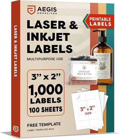 3" X 2" Matte White Printable Shipping Labels (500 Sheets, 5000 Stickers) Mailing and Address Labels, Product Packaging Stickers for Laser & Inkjet Printers - Aegis Adhesives Template R011 in Saudi Arabia