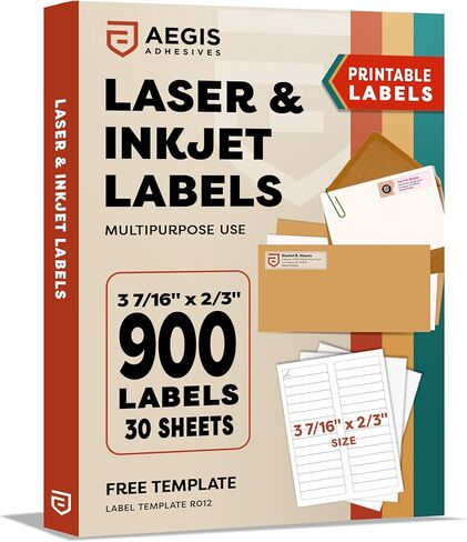 3 7/16" X 2/3" Matte White Printable Labels (500 Sheets, 15000 Stickers) File Folder, Address, Mailing Labels for Laser & Inkjet Printers - Aegis Adhesives Template R012 in Kuwait
