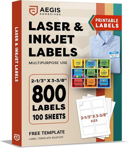 2 1/3" X 3 3/8" Matte White Printable Labels (500 Sheets, 4000 Stickers) Name Tag Stickers, Address and Shipping Labels for Laser & Inkjet Printers - Aegis Adhesives Template R02F03F in Saudi Arabia