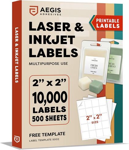 2" X 2" Matte White Printable Labels (500 Sheets, 10000 Stickers) Custom Labels, Logo Stickers, QR Codes for Laser & Inkjet Printers - Aegis Adhesives Template S002 in Saudi Arabia