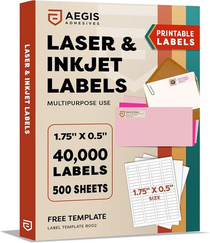 1.75" X 0.5" Matte White Return Address Labels (200 Sheets, 16000 Stickers) Mailing Labels for Envelopes, File Folder Stickers for Laser & Inkjet Printers - Aegis Adhesives Template R002 in Saudi Arabia
