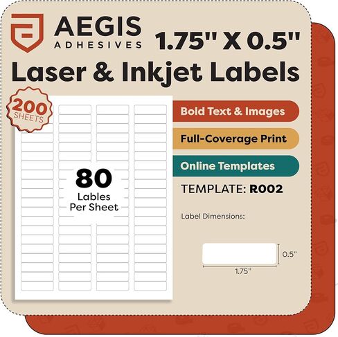 1.75" X 0.5" Matte White Return Address Labels (200 Sheets, 16000 Stickers) Mailing Labels for Envelopes, File Folder Stickers for Laser & Inkjet Printers - Aegis Adhesives Template R002 in Saudi Arabia
