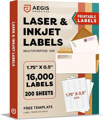 1.75" X 0.5" Matte White Return Address Labels (200 Sheets, 16000 Stickers) Mailing Labels for Envelopes, File Folder Stickers for Laser & Inkjet Printers - Aegis Adhesives Template R002 in Saudi Arabia