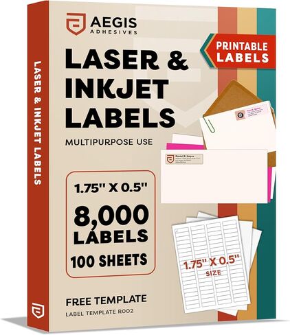 1.75" X 0.5" Matte White Return Address Labels (200 Sheets, 16000 Stickers) Mailing Labels for Envelopes, File Folder Stickers for Laser & Inkjet Printers - Aegis Adhesives Template R002 in Saudi Arabia