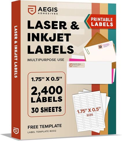 1.75" X 0.5" Matte White Return Address Labels (200 Sheets, 16000 Stickers) Mailing Labels for Envelopes, File Folder Stickers for Laser & Inkjet Printers - Aegis Adhesives Template R002 in Saudi Arabia