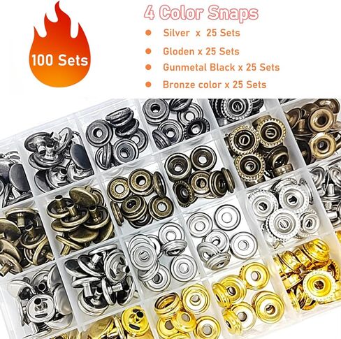 NAVASURE Snap Button Kit - 100 Sets Heavy Duty Metal Snaps for Fabric, Canvas, Leather | 15mm Press Studs for Clothing, Boat Covers (Snaps for Fabric, Snap Fasteners) in Saudi Arabia