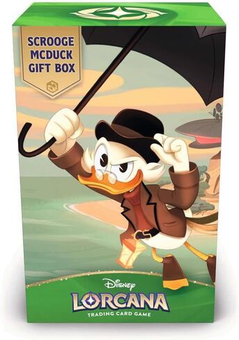 Ravensburger Disney Lorcana TCG: صندوق هدايا Scrooge McDuck - بطاقة ترويجية من رقائق جليمر، 5 عبوات معززة متنوعة، صندوق تخزين وفواصل - لعبة بطاقات تجارية ومقتنيات ديزني - للأعمار من 8 سنوات فما فوق in Kuwait