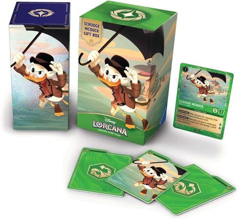 Ravensburger Disney Lorcana TCG: صندوق هدايا Scrooge McDuck - بطاقة ترويجية من رقائق جليمر، 5 عبوات معززة متنوعة، صندوق تخزين وفواصل - لعبة بطاقات تجارية ومقتنيات ديزني - للأعمار من 8 سنوات فما فوق in Kuwait