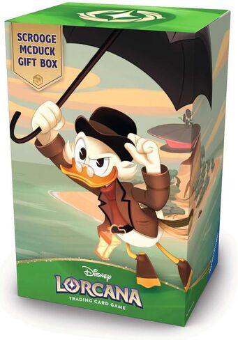 Ravensburger Disney Lorcana TCG: صندوق هدايا Scrooge McDuck - بطاقة ترويجية من رقائق جليمر، 5 عبوات معززة متنوعة، صندوق تخزين وفواصل - لعبة بطاقات تجارية ومقتنيات ديزني - للأعمار من 8 سنوات فما فوق in Kuwait
