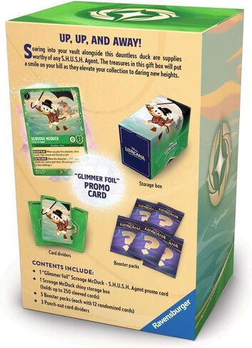 Ravensburger Disney Lorcana TCG: صندوق هدايا Scrooge McDuck - بطاقة ترويجية من رقائق جليمر، 5 عبوات معززة متنوعة، صندوق تخزين وفواصل - لعبة بطاقات تجارية ومقتنيات ديزني - للأعمار من 8 سنوات فما فوق in Kuwait