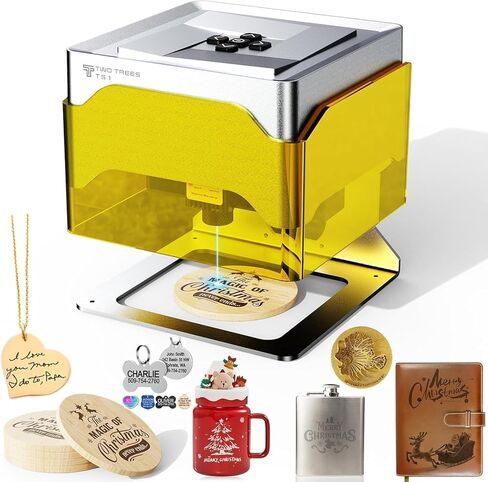 Twotrees TS1 Mini 3W Laser Engraver، تصميم مغلق بالكامل وآمن 80x80 مم، 1 كجم تحكم في تطبيق بلوتوث محمول للغاية للهدايا الصغيرة التي يمكنك صنعها بنفسك في الفصل الدراسي العائلي in Kuwait