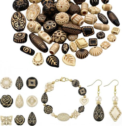 120-160Pcs Cute Assorted Kawaii Aesthetic Beads 100G Vintage Bohemian Acrylic Bead in Bulk Round Oval Butterfly Flower Czech Style Beads Jewelry Making Metal Enlaced Charm DIY Craft（Dark Colorful） in Saudi Arabia