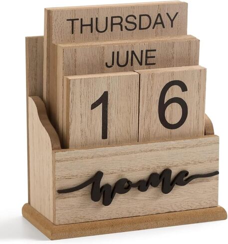 Block Calendar for Desk, Wood Desk Perpetual Calendar, Gift Daily Desktop Vintage Wooden Blocks for Home Farmhouse Office Aesthetic Decor Rustic Decoration Brown Pineapple in Saudi Arabia