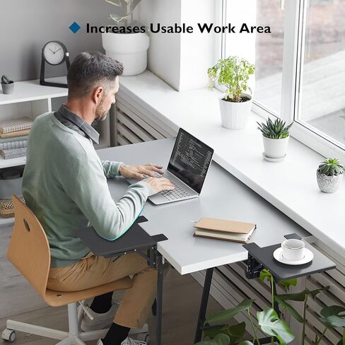 BONTEC Ergonomic Desk Extender Tray, 9.5"x9.1" Table Mount Arm Wrist Rest Shelf, 90°Foldable Elbow Support, Clamp on Computer Arm Rest for Desk, Office & Home Use,Durable Easy to Install,Black pattern in Saudi Arabia