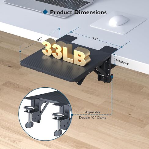BONTEC Ergonomic Desk Extender Tray, 9.5"x9.1" Table Mount Arm Wrist Rest Shelf, 90°Foldable Elbow Support, Clamp on Computer Arm Rest for Desk, Office & Home Use,Durable Easy to Install,Black pattern in Saudi Arabia